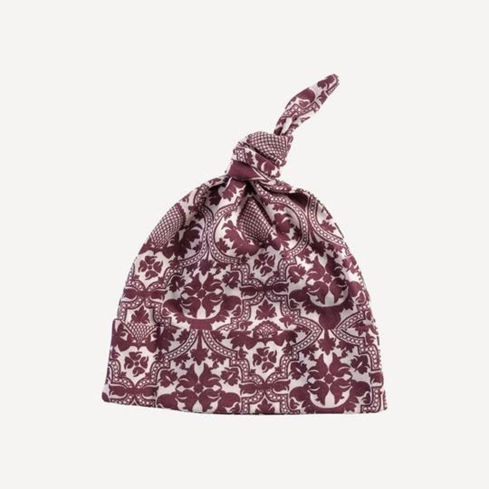 NWT Kate Quinn Cabernet Folk Floral Organic Cotton Knot Hat 3-6m